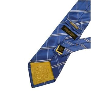 Vintage Donald J Trump Signature Collection Blue Plaid Silk Tie Gold Bar Tie XL
